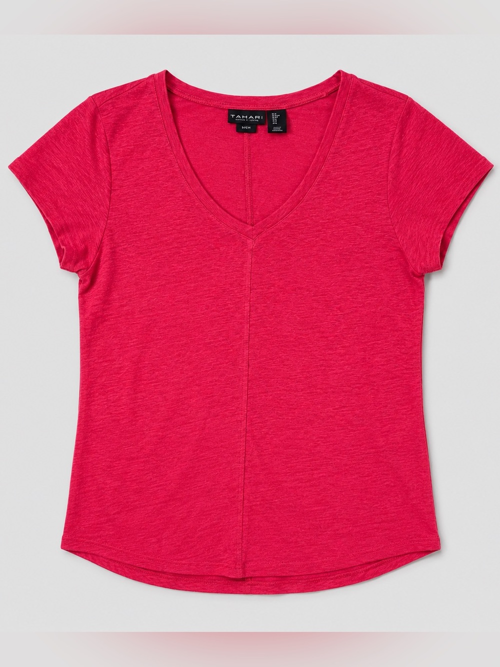 Tahari 100% Linen Blouse Top Large Euro Summer Coastal Beachy Coral Button Back
